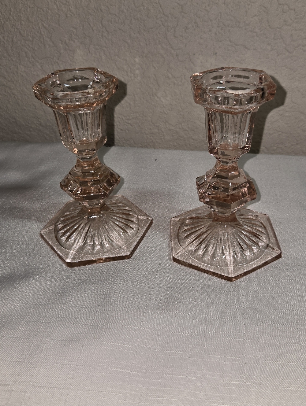 Vintage Pink Glass Candlestick Holders Set Of 2 Light Pink 5in Tall
